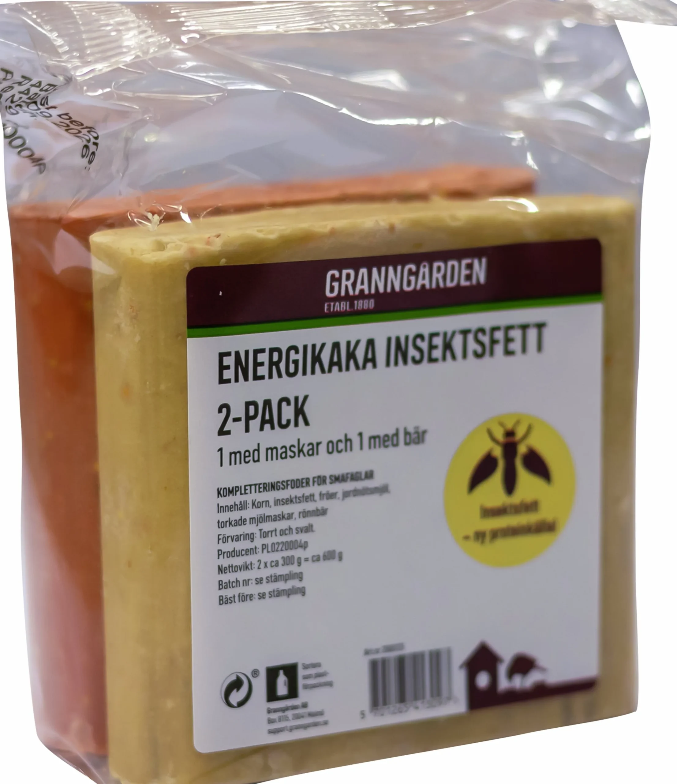 Fågelmat Granngården Energikaka med insektsfett 2x300g