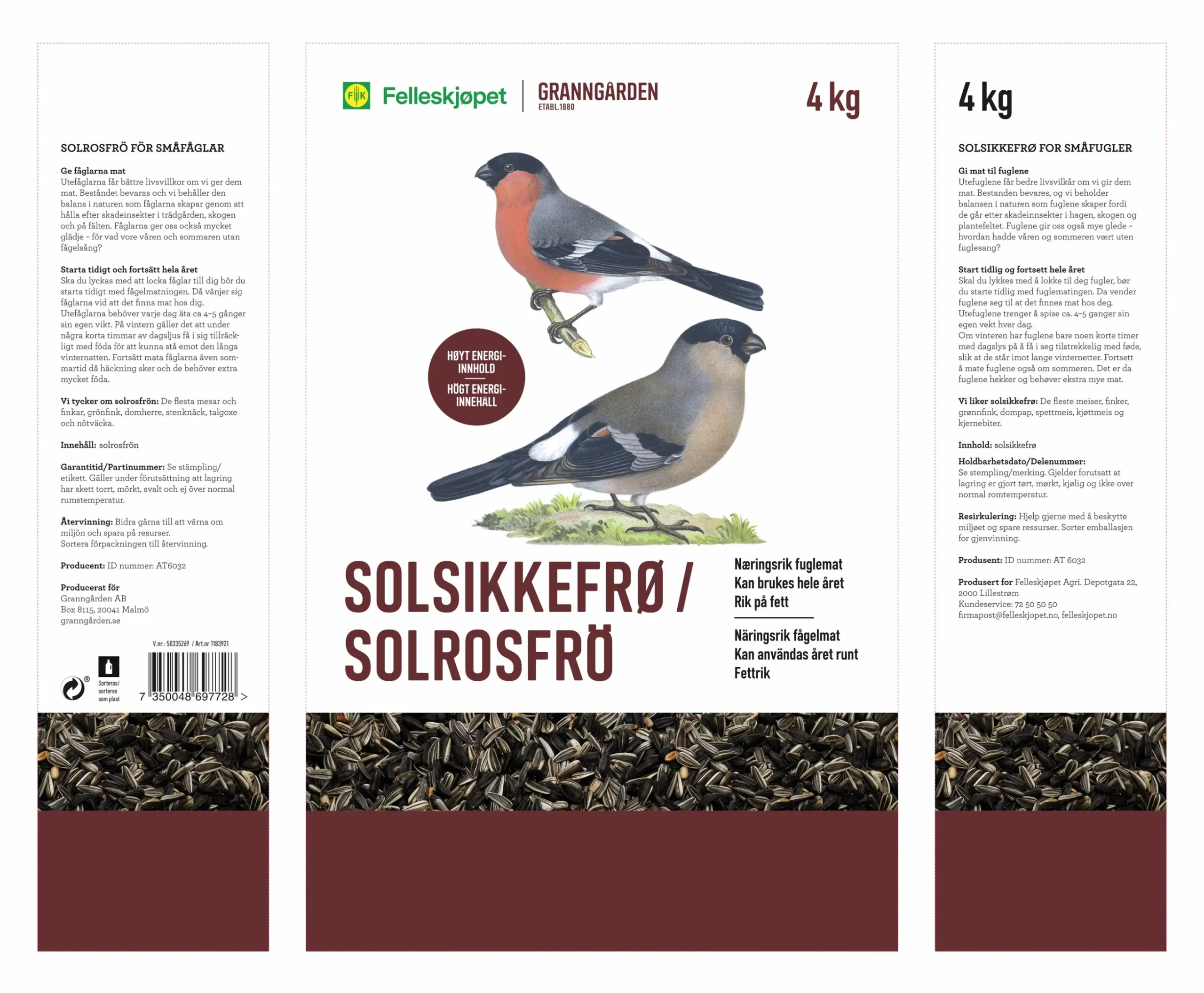 Fågelmat Granngården Solrosfrö Strimmiga+Svarta 4kg