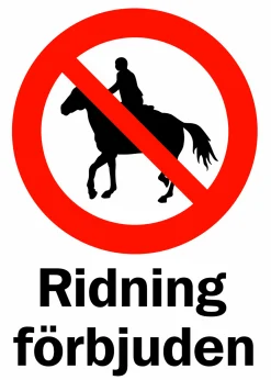 Förbudsskylt 'Ridning förbjuden' A5 vit/röd 150x210mm