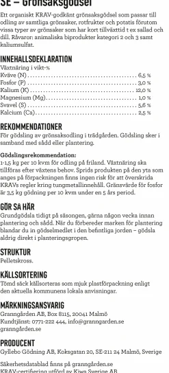 Grönsaksgödsel Granngården KRAV 7kg