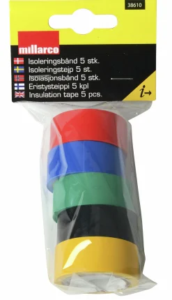 Isoleringstejp Millarco WorkIT färgmix 19mm x 3,6m 5-p