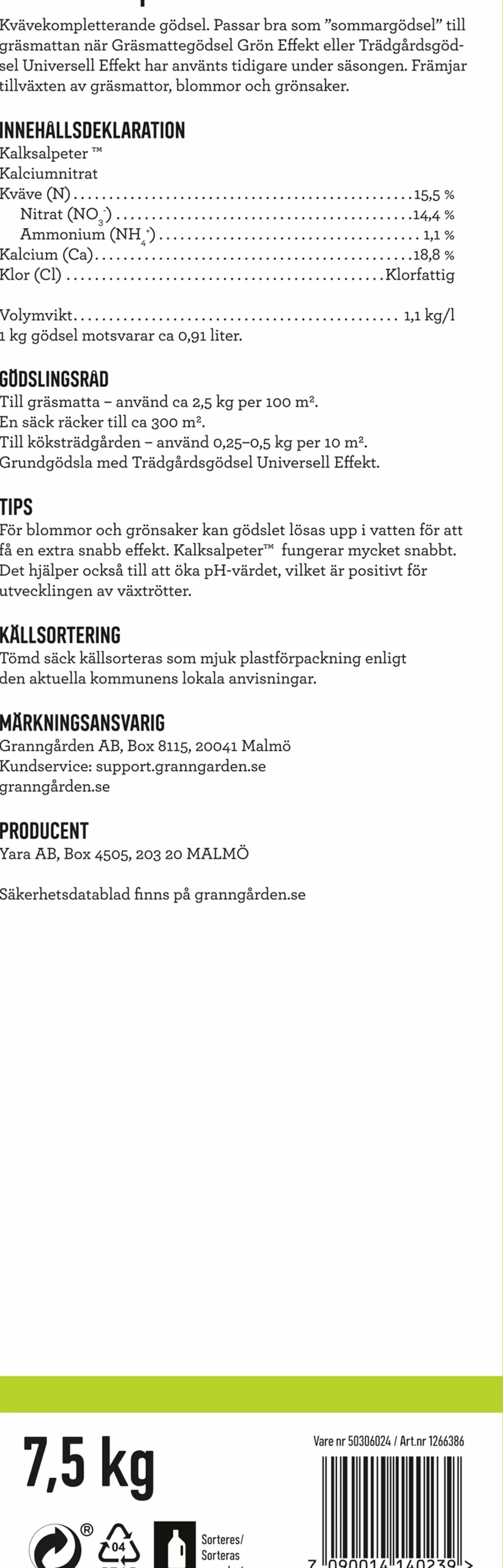Kalksalpeter Granngården 7,5kg