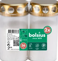 Lykt- och gravljus Bolsius 36 timmar Vit 2-p