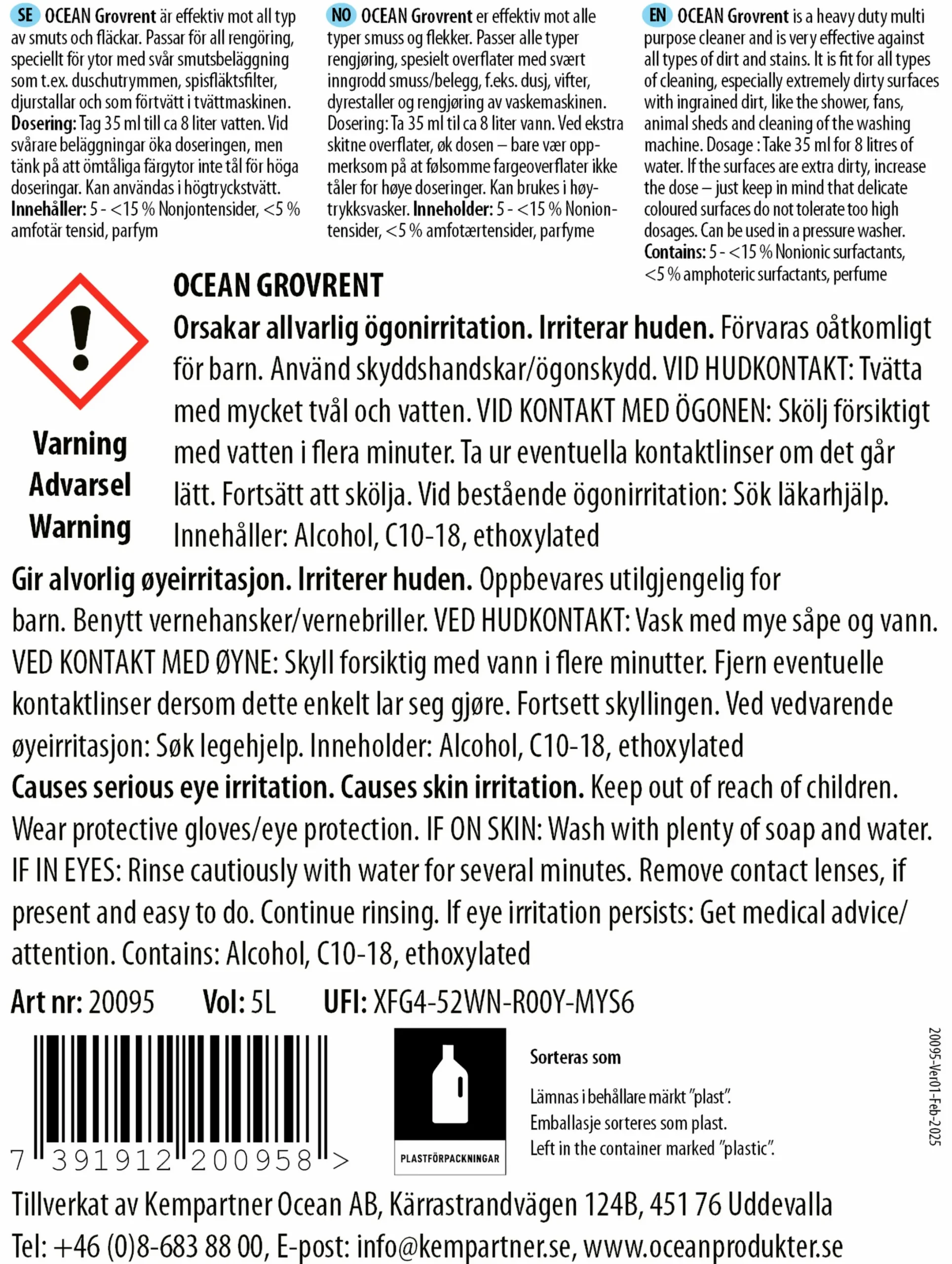 Rengöringsmedel Ocean Grovrent Koncentrat 5L